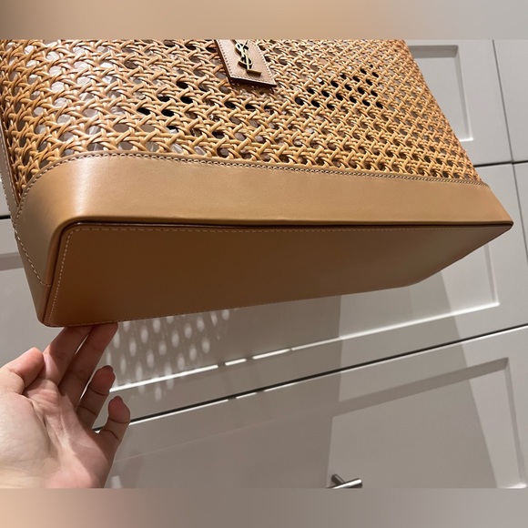 NEW YSL Saint Laurent E W shopping bag in woven cane and leather - Picture 8 of 13